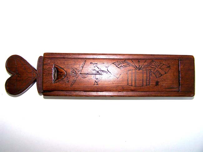 A Sailor Carved Wooden Razor Box with Heart Handle inscribed 'Charles Adam, Montrose, June 26, 1830' — image 2